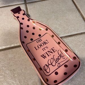 Charming Charlie Pink Polka Dot Wine Bottle Trinket Tray